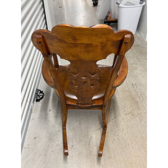 Late 19th Century Late 19th Century German Carved Wooden Rocking Chair Featuring a "Man Blowing the Wind" Motif. For Sale - Image 5 of 8