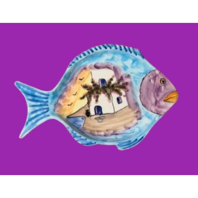 Ceramic Vintage Mediterranean Hand Painted Ceramic Fish Shaped Platters - A Pair For Sale - Image 7 of 11