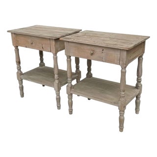 Pair Weathered Pine End Tables, Bedside Tables For Sale