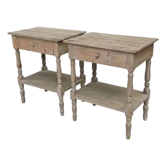 Pair Weathered Pine End Tables, Bedside Tables For Sale