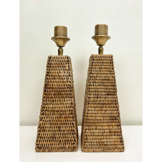1970s Vintage Woven Rattan Table Lamps, 1970s, Set of 2 For Sale - Image 5 of 16