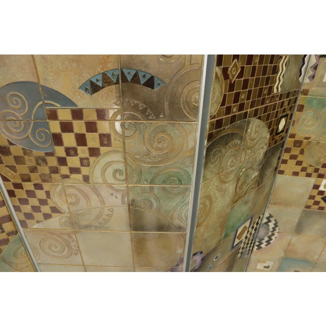 Studio Made Art Decorated Lacquered 4-Panel Room Divider Screen For Sale - Image 12 of 13