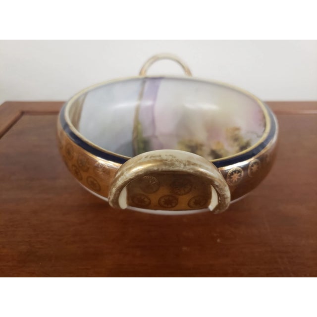 Art Deco Antique Noritake Hand Painted Double Handled Scenic Bowl, M Mark, Made in Japan For Sale - Image 3 of 7