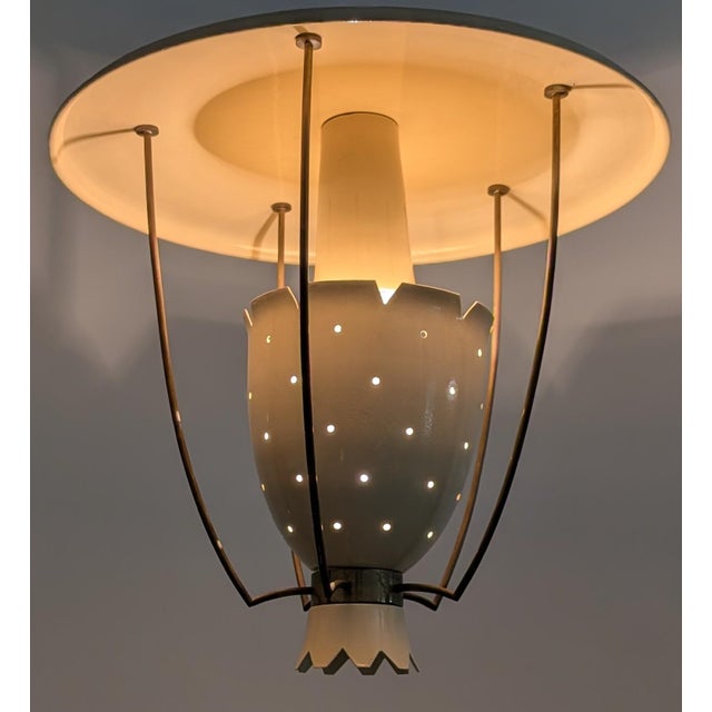 Italian Perforated Metal Pendant Lamp with Brass Details, 1940s For Sale - Image 13 of 13