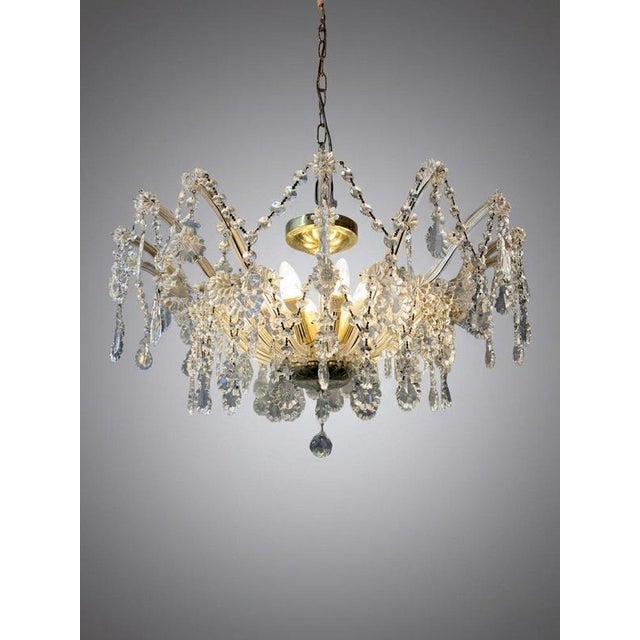 Metal Marie Theresa Brass and Crystal 8-Light Semi Flush Chandelier For Sale - Image 7 of 8