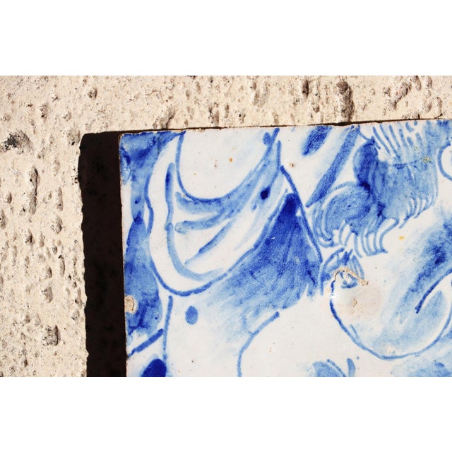 Baroque Antique 18th Century Blue and White Portuguese Tile Depicting a Woman Torso For Sale - Image 3 of 9