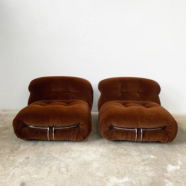 1970s Soriana Armchairs in Brown Fabric by Afra and Tobia Scarpa for Cassina, 1970s, Set of 2 For Sale - Image 5 of 11