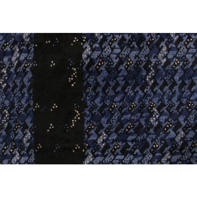 Textile Rug & Kilim’s Scandinavian Style Rug in All Over Blue, Black Geometric Pattern For Sale - Image 7 of 9