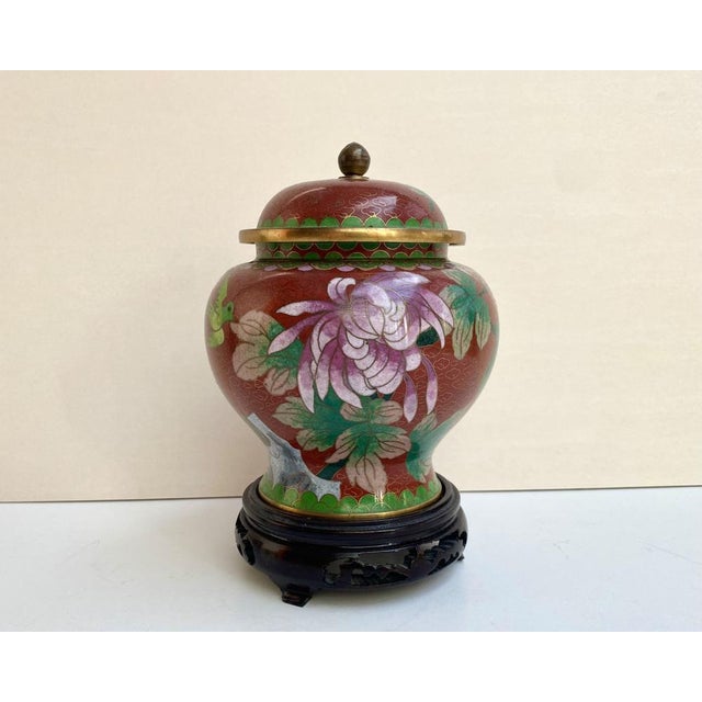 Vintage Cloisonne Brass and Enamel Ginger Jar with Lid, China, 1970s For Sale - Image 6 of 6
