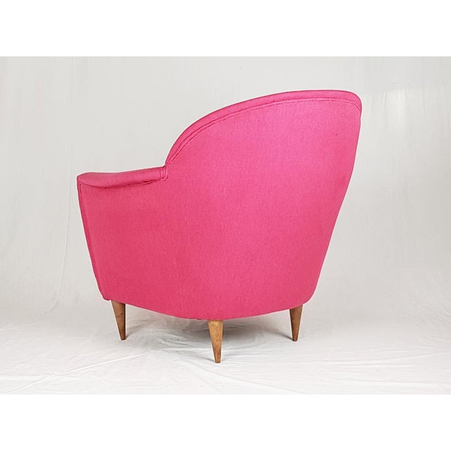 Italian Pink Fabric Upholstered Chair, 1950s For Sale - Image 12 of 14