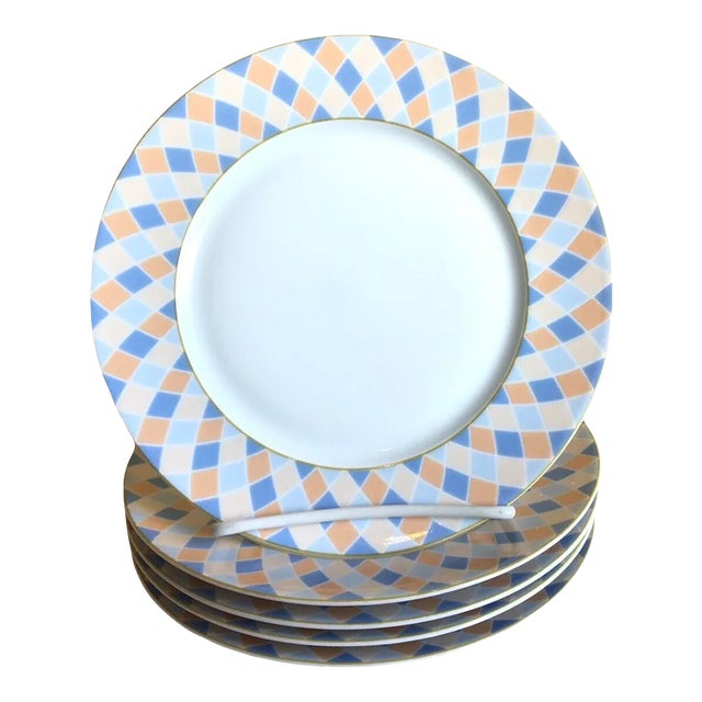 Lot of 5 Haviland Limoges France Arlequin Pattern Daimond Round Salad Plates For Sale