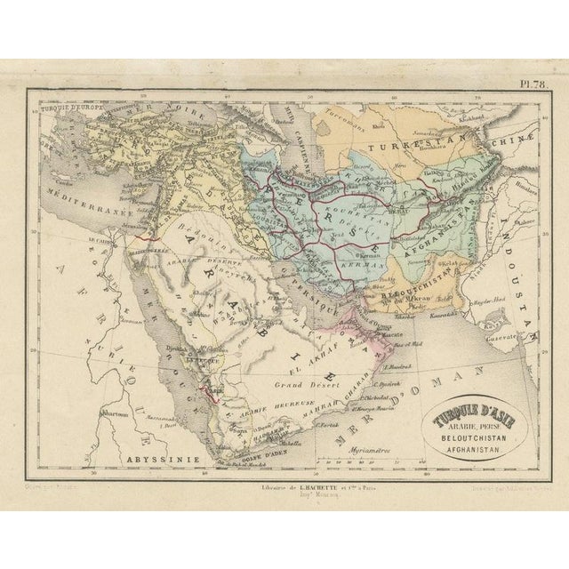 Antique Map of Turkey in Asia, Arabia, and Afghanistan by Hachette, 1860 For Sale - Image 12 of 12