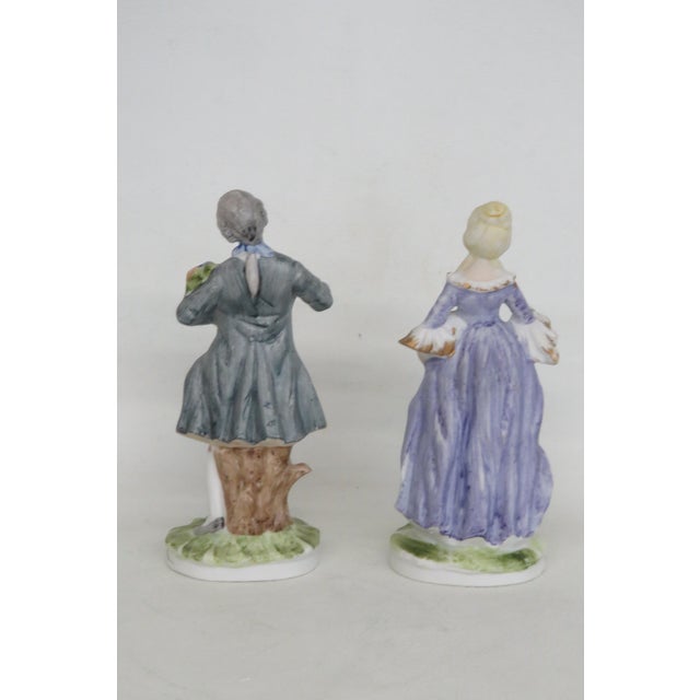 Rococo Style Porcelain Figurines Pair of 2 Courting Couple Made in Japan 5007b For Sale - Image 4 of 10
