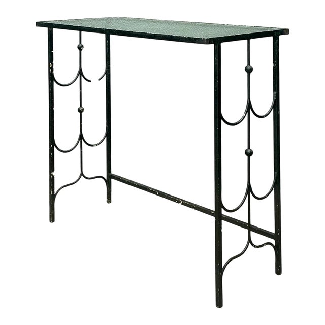 Vintage Iron and Glass Console Table For Sale