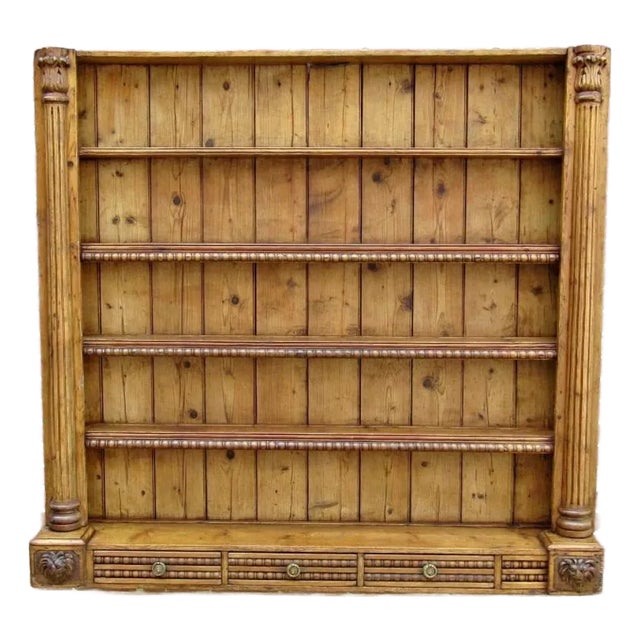1760s Unique Antique English Country House Georgian Yellow Pine Dresser Back For Sale