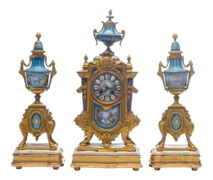 19th C. Sévres French Dore Bronze Clock - Set of 3