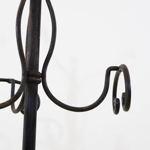 Rustic Black Wrought Iron Floor Coat Rack with Brass Knob For Sale - Image 3 of 11