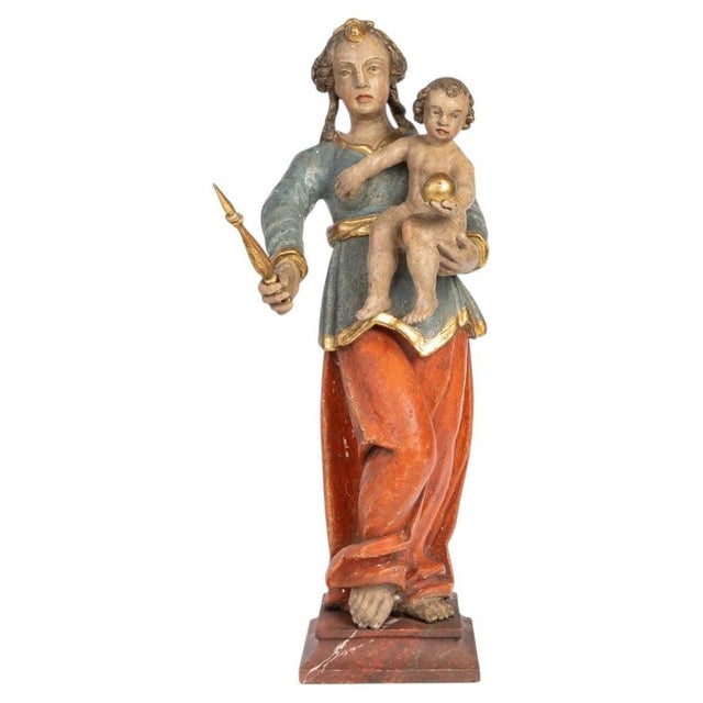 Virgin and Child in Polychrome Linden Wood, Germany, 18th Century For Sale - Image 9 of 9