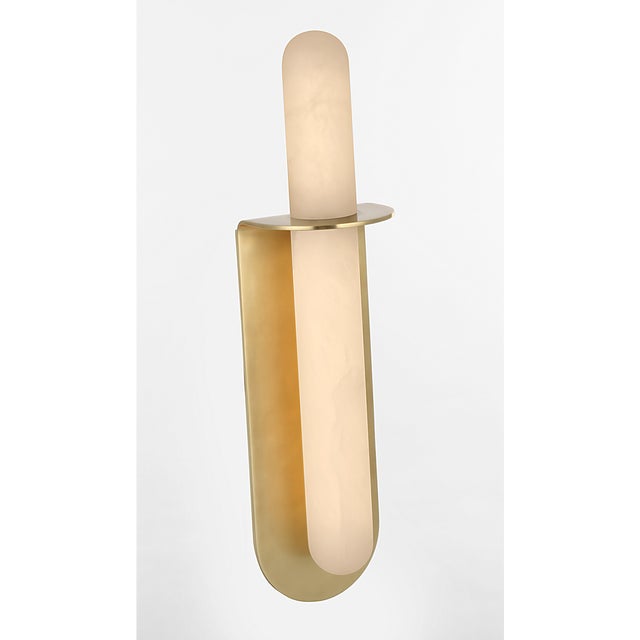 Visual Comfort Kelly Wearstler for Visual Comfort Signature Fosse 18" Invertable Offset Oval Sconce in Antique-Burnished Brass with Alabaster For Sale - Image 4 of 10