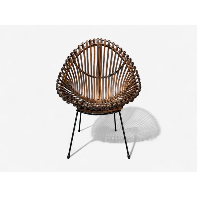 Mid-Century Modern Italian Modern Metal & Bamboo Rattan Lounge Chair- Italy, 1950s For Sale - Image 3 of 9