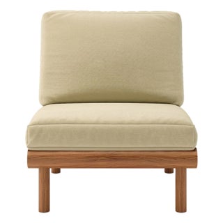 Rishon Dark Teak Outdoor Lounge Chair – Classic Cushion Edition in Sunbrella Antique Beige For Sale