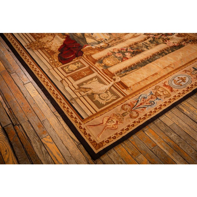 Beige 1875s Antique Beige Field European Landscape Victorian Flat Weave Wool Tapestry For Sale - Image 8 of 15