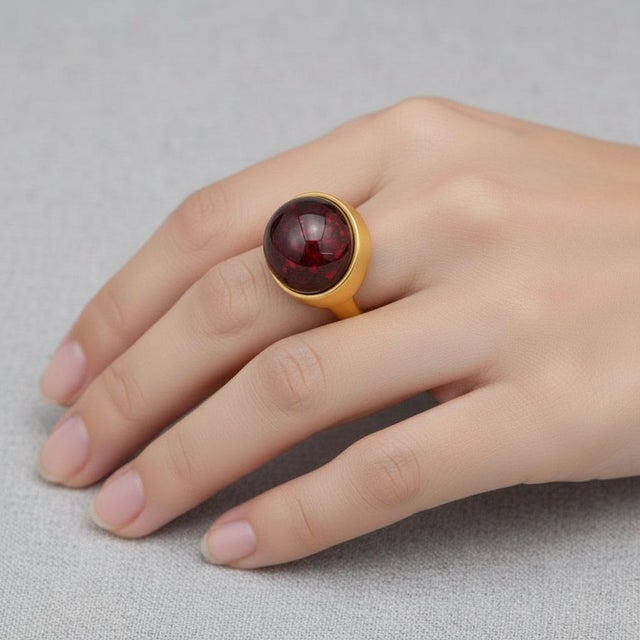 Red Garnet Cabochon Ring, Size 6.75 For Sale - Image 4 of 6