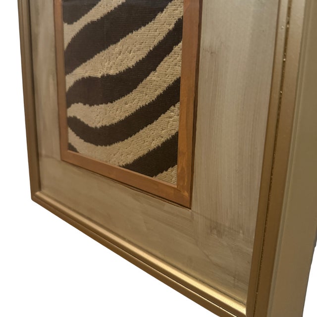 Gold Schumacher Zebra Textile in Artisan Hand-Painted Vintage Frame For Sale - Image 8 of 11