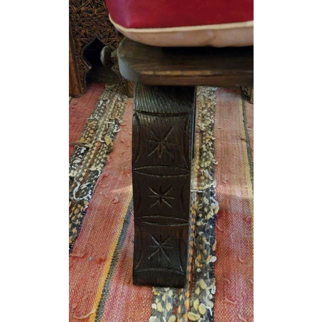 Moroccan Camel Saddles Leather Cushion Stool / Red and Tan For Sale - Image 4 of 7