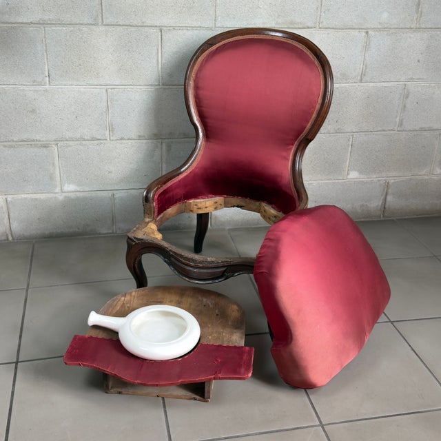 Antique Wooden and Ceramic Dressing Chair from Laveno, 1900s For Sale - Image 3 of 17