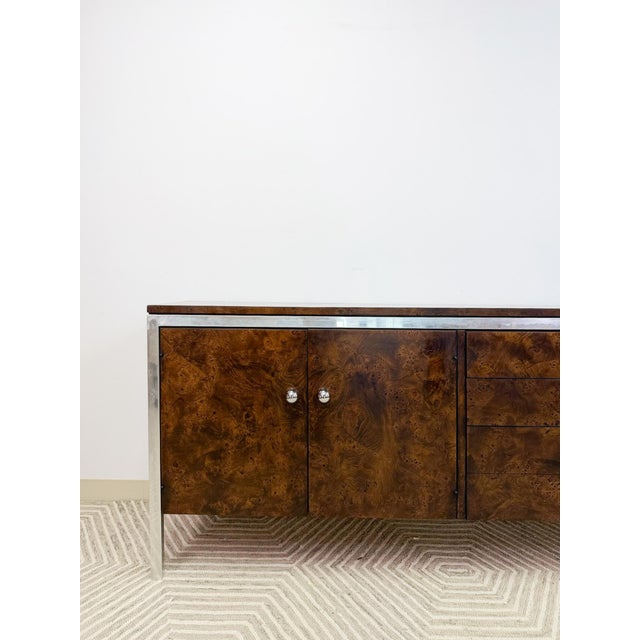 Tomlinson Mid 20th Century Tomlinson Burlwood Credenza Chrome Details Doors Drawers, Buffet, Console For Sale - Image 4 of 18