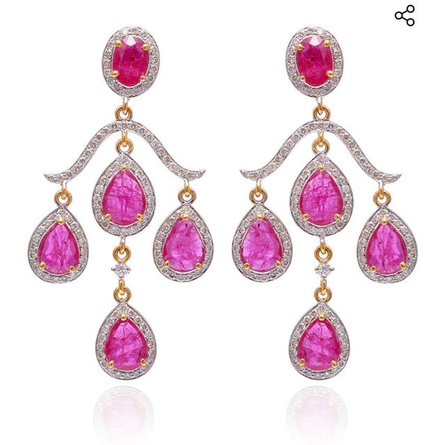 Metal Natural Ruby & Diamond Earring in 14k Gold For Sale - Image 7 of 8