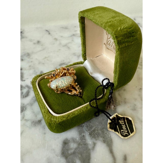 Metal Vintage Panetta Brutalist Cocktail Ring With Large Opal and Sapphires - Size 6 For Sale - Image 7 of 8