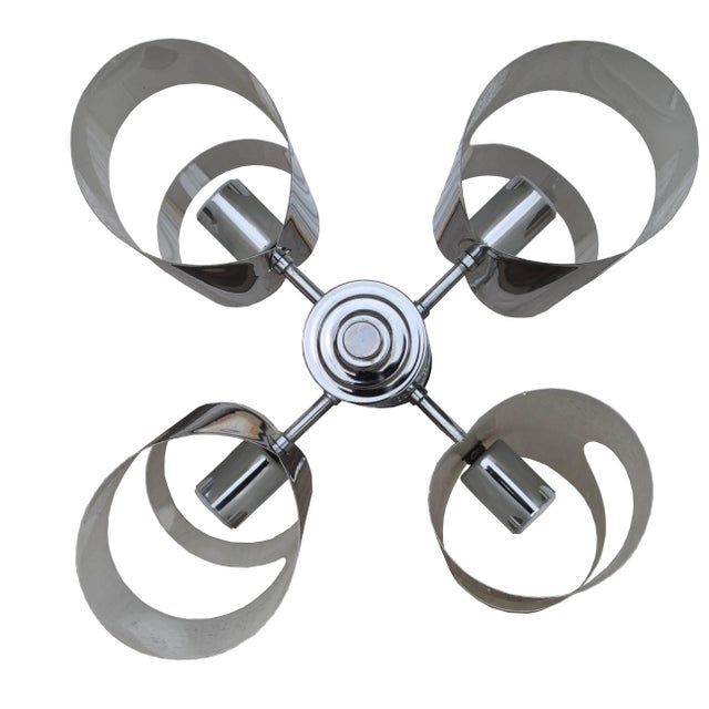 Mid-Century Modern Vintage Italian Style Midcentury Chrome Chandelier For Sale - Image 3 of 6