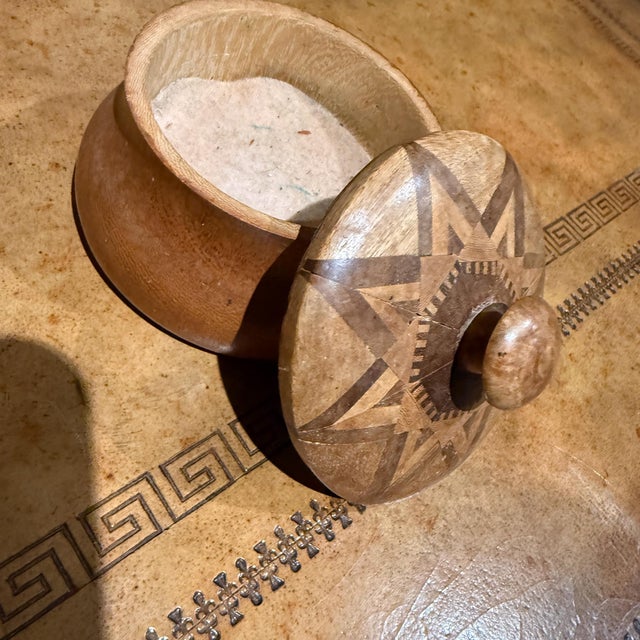 Mid-Century Modern Decorative Round Antique Wooden Lidded Sugar Bowl Box For Sale - Image 3 of 11