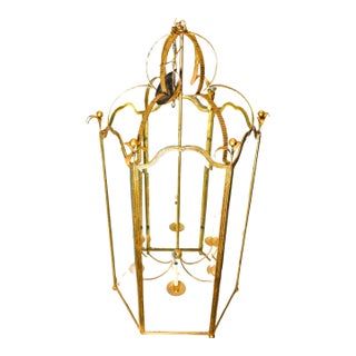 Antique Monumental-Sized Gilt Wrought Iron Hall Lantern For Sale