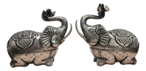 Antique Indian Silver Elephant Boxes with Floral Decoration, 1890, Set of 2