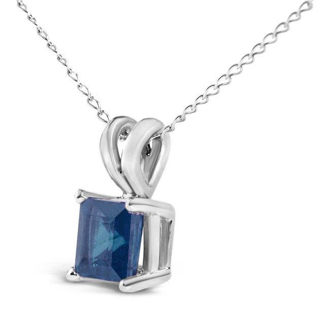 Contemporary 14K White Gold 5x5 MM Square Shaped Blue Sapphire Solitaire Pendant Necklace For Sale - Image 3 of 5