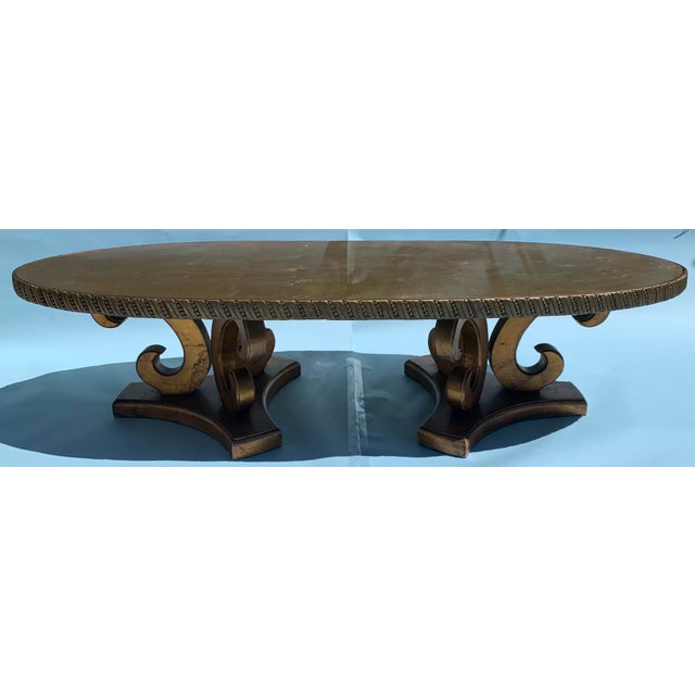 1960s Wood Oval Gold Leaf Coffee Table With PlexiGlass Top For Sale In Los Angeles - Image 6 of 12