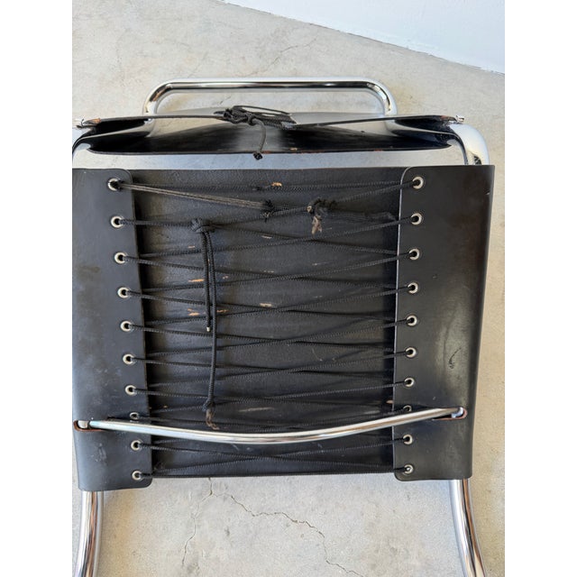 Chrome 1960s Mies Van Der Rohe Style Chrome & Black Leather Cantilever Accent Desk Chair For Sale - Image 8 of 12