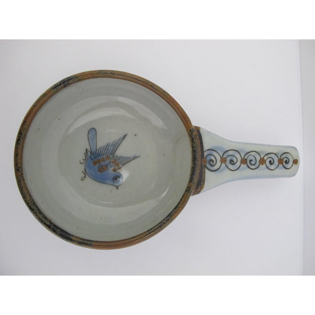 El Palomar Ken Edwards Blue Bird Tonala Mexico Folk Art Hanging Pot With Handle For Sale - Image 9 of 14