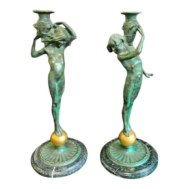 Sprites with Amphorae' by Edward McCartan (1879-1947 USA) Bronze Sculptures Circa 1920s - a Pair For Sale