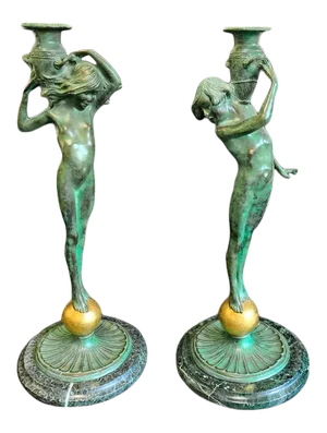 Sprites with Amphorae' by Edward McCartan (1879-1947 USA) Bronze Sculptures Circa 1920s - a Pair