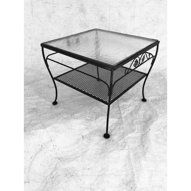 Vintage Meadowcraft Wrought Iron Outdoor Square Glass Top Side Table