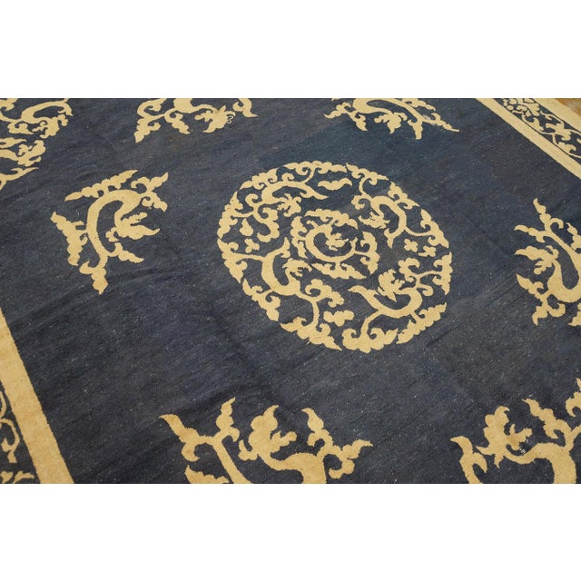 Blue Room Size Antique Artistic Chinese Dragon Design Peking Carpet For Sale - Image 4 of 9