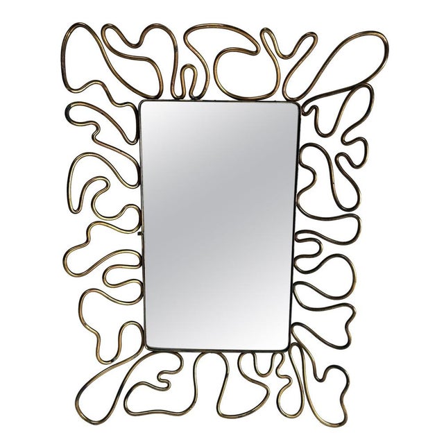 Gold Mid-Century Brass Mirror in the style of Gio Ponti Style, Italy, 1950s For Sale - Image 8 of 8