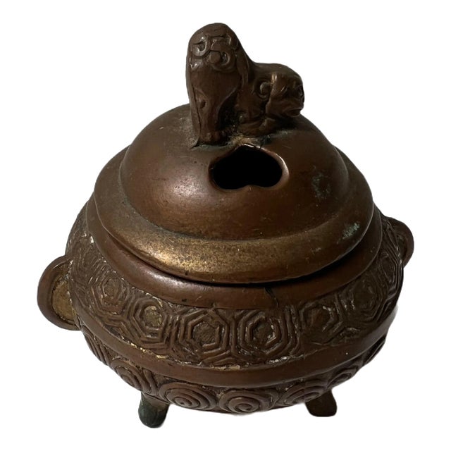 Mid 20th Century High Relief Bronze Foo Dog Asian Incense Burner For Sale