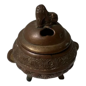 Mid 20th Century High Relief Bronze Foo Dog Asian Incense Burner