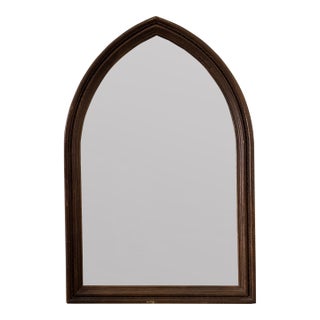 1970s Vintage Thomasville Furniture Solid Wood Gothic Cathedral Arched Wall Mirror For Sale