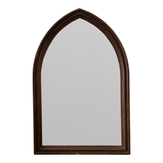 1970s Vintage Thomasville Furniture Solid Wood Gothic Cathedral Arched Wall Mirror For Sale